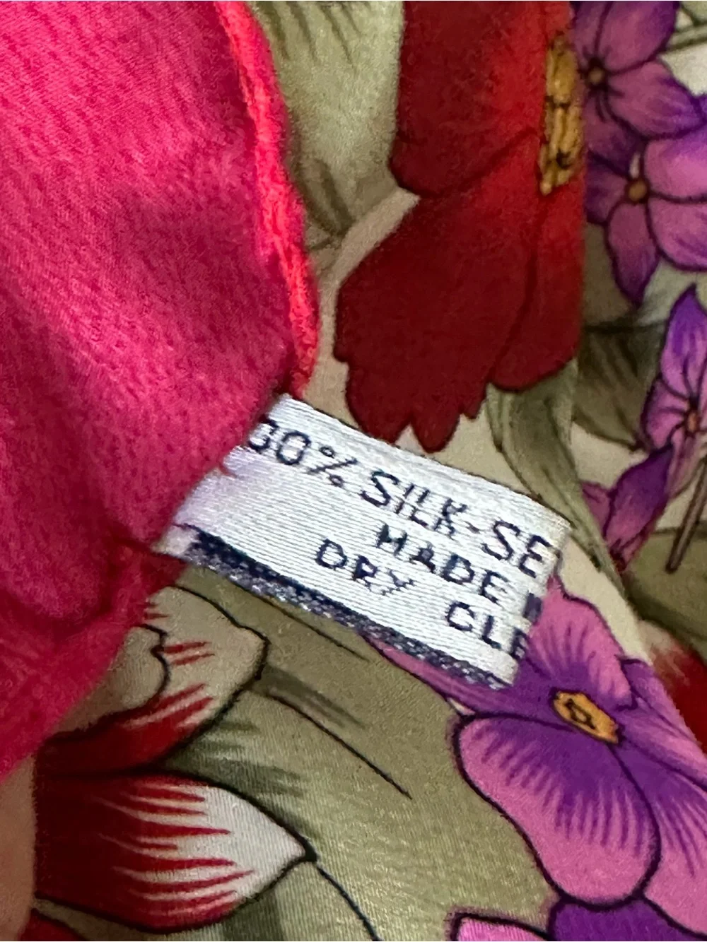 Vogue Floral 100% Silk Scarf in Red, Pink, Purple Made In Italy Italian Floral